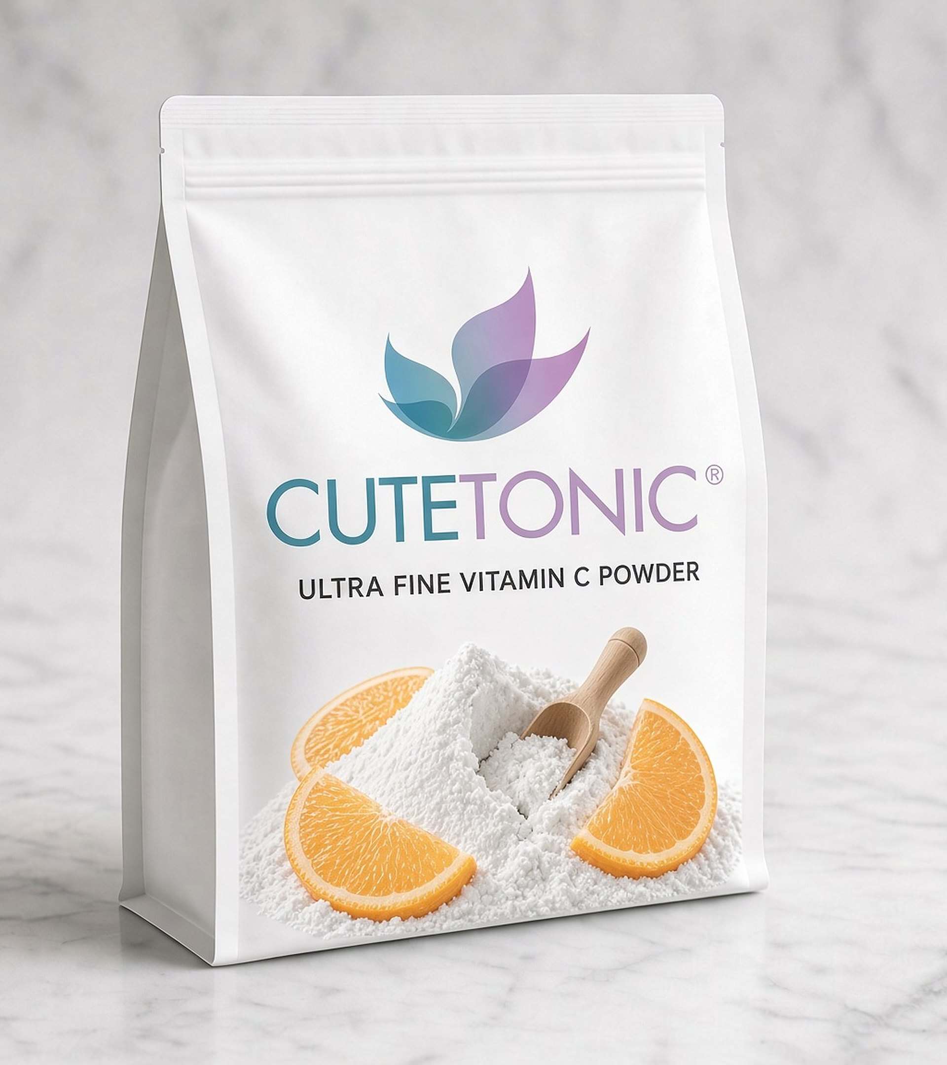 Cutetonic ultra fine vitamin C pouch with orange slices on marble