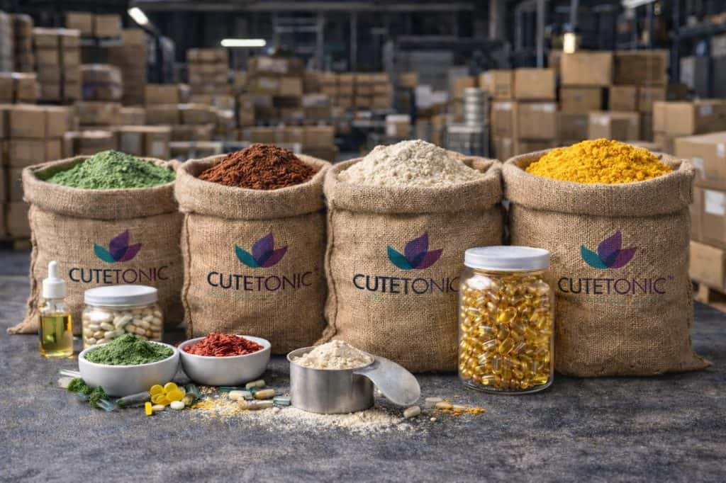 Bulk bags of single-ingredient supplement powders from Cutetonic